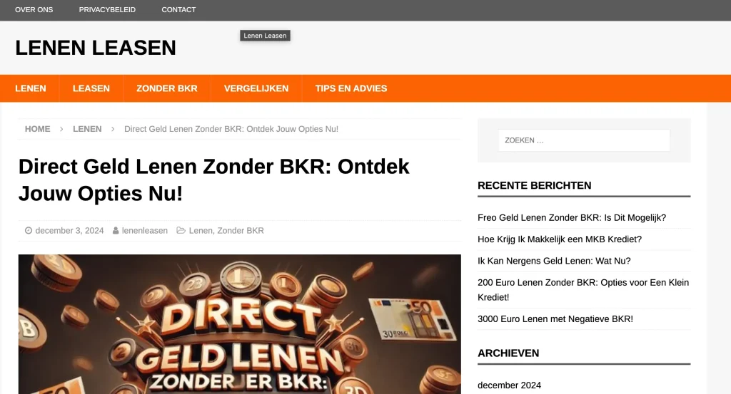 Direct Lenen Zonder BKR bij LenenLeasen.nl